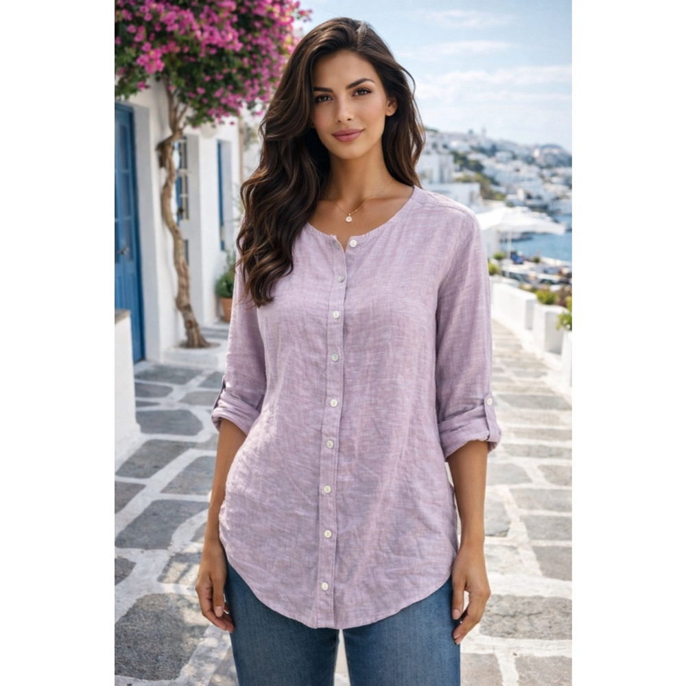 Tahari Lilac Linen Button Front Blouse Lightweight 2X Coastal Beach Lightweight